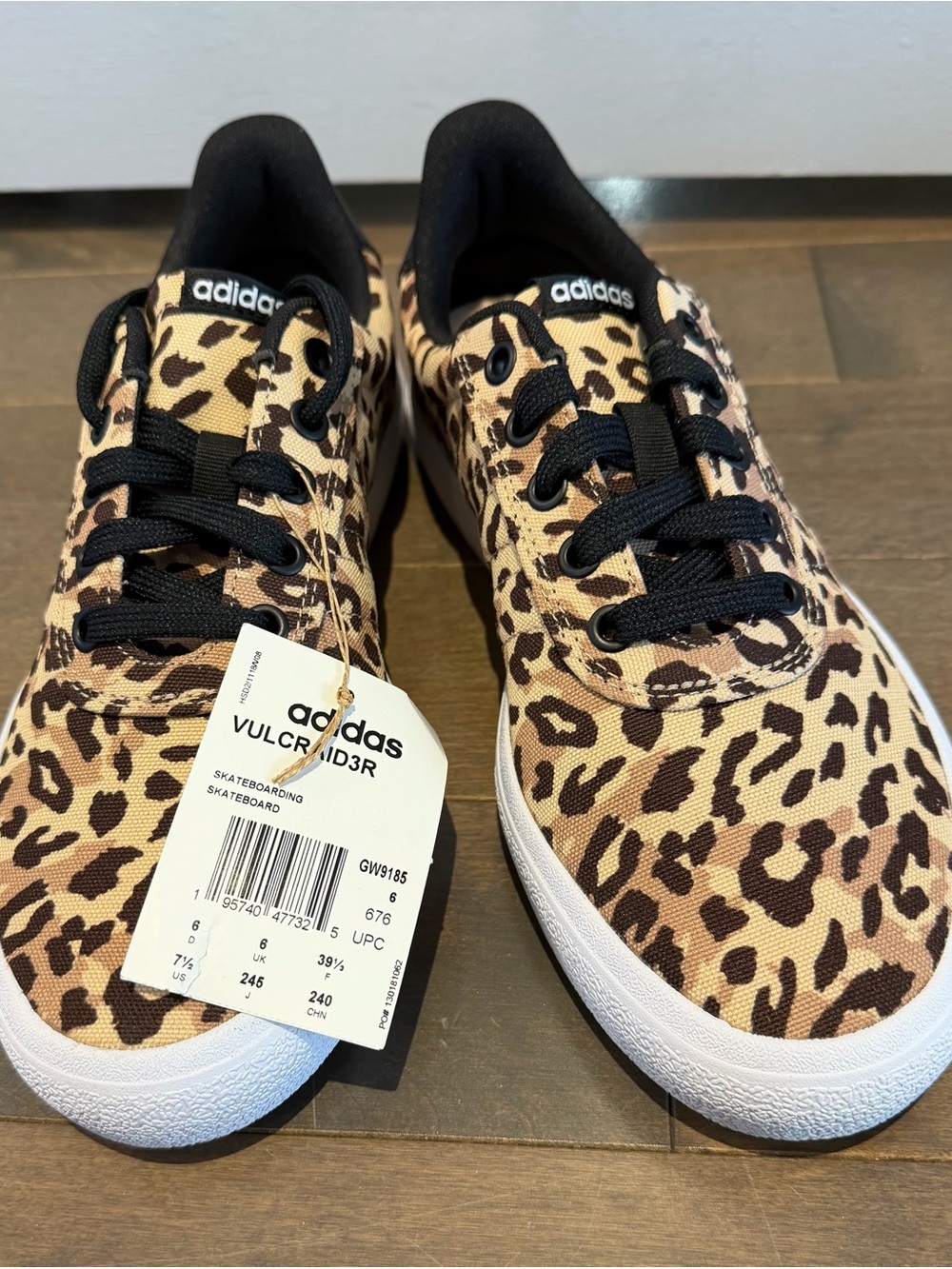 adidas women’s Vulcraid3R Leopard Print Skate Shoes - Tan/Black